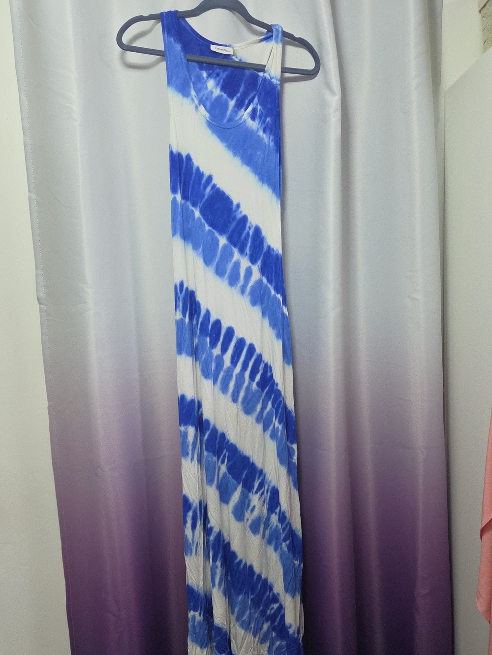 Calvin Klein Blue and White Tie-Dye Maxi Dress